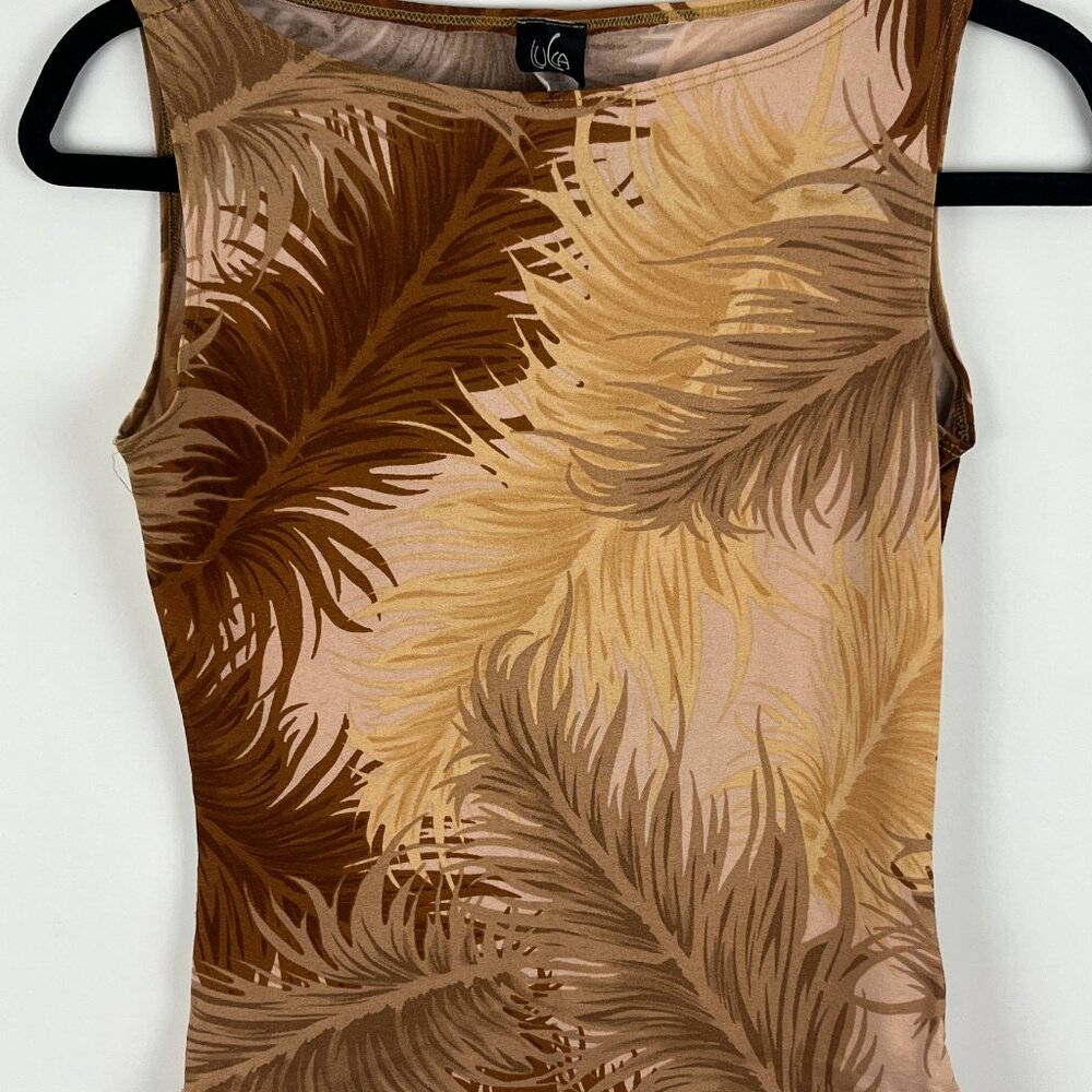 Lucca Top Blouse Camisole Size S Beige Sleeveless Round Neck Wide Strap Stretch